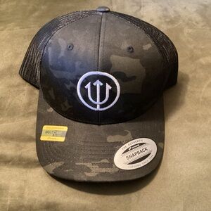 Black & Green Snapback Hat With White Trident Logo